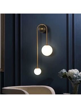 Modern Gold Double Globe Wall Sconce - White Glass